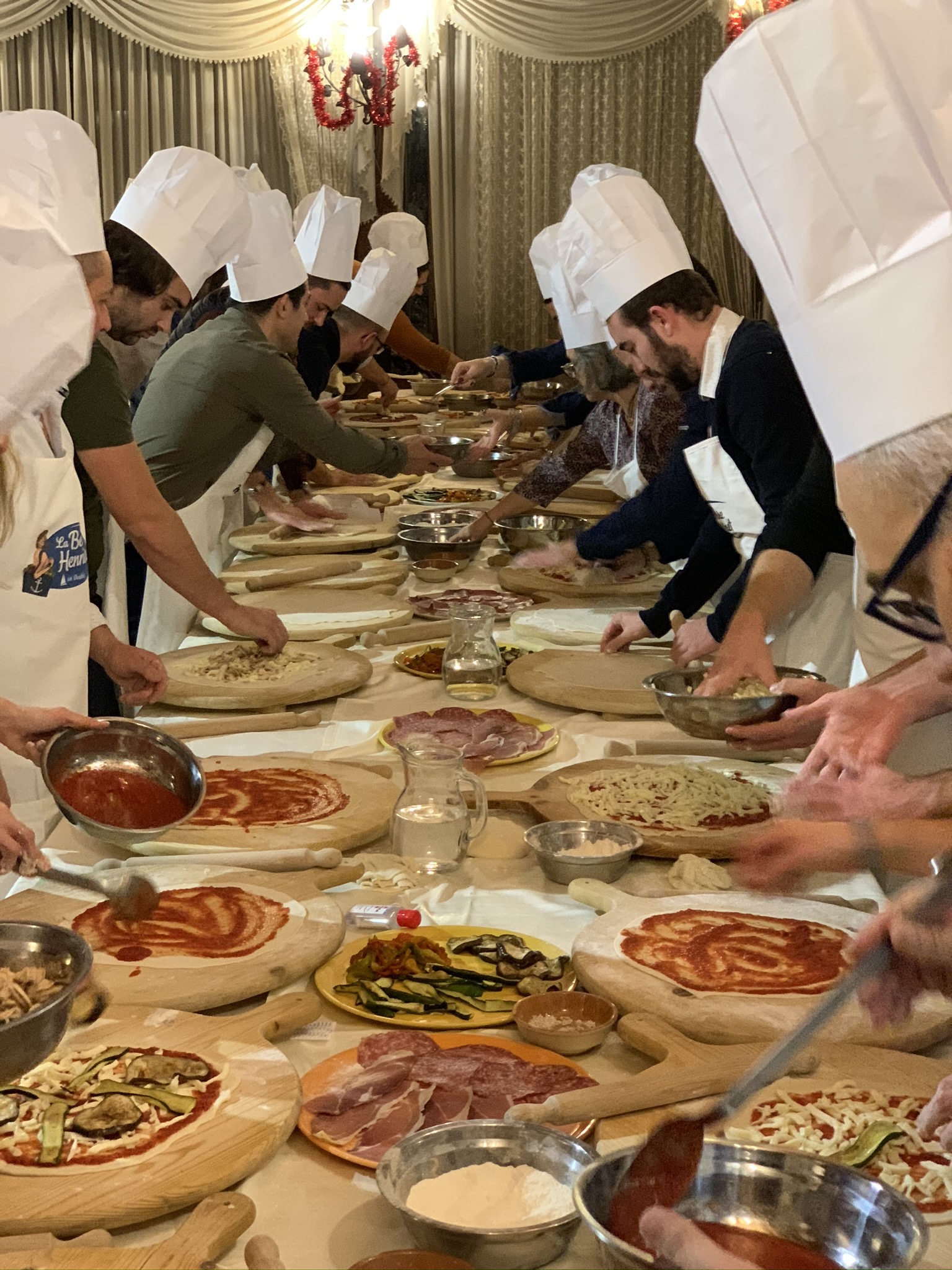 Pizza cooking class big group rome